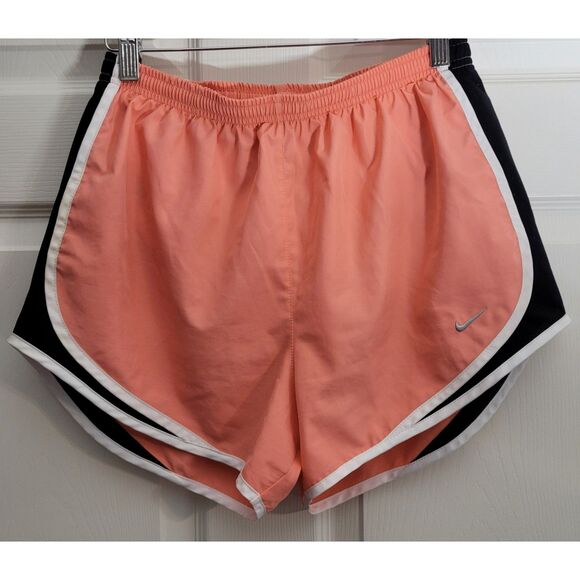 Nike Dri-Fit Women's Size M Salmon Black White Lined Drawstring‎ Running Shorts - Picture 1 of 10